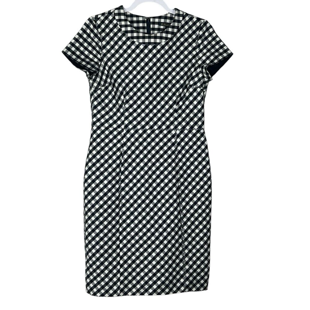 Brooks Brothers Sheath Dress Cap Sleeve Black White Gingham Cotton Size 4
